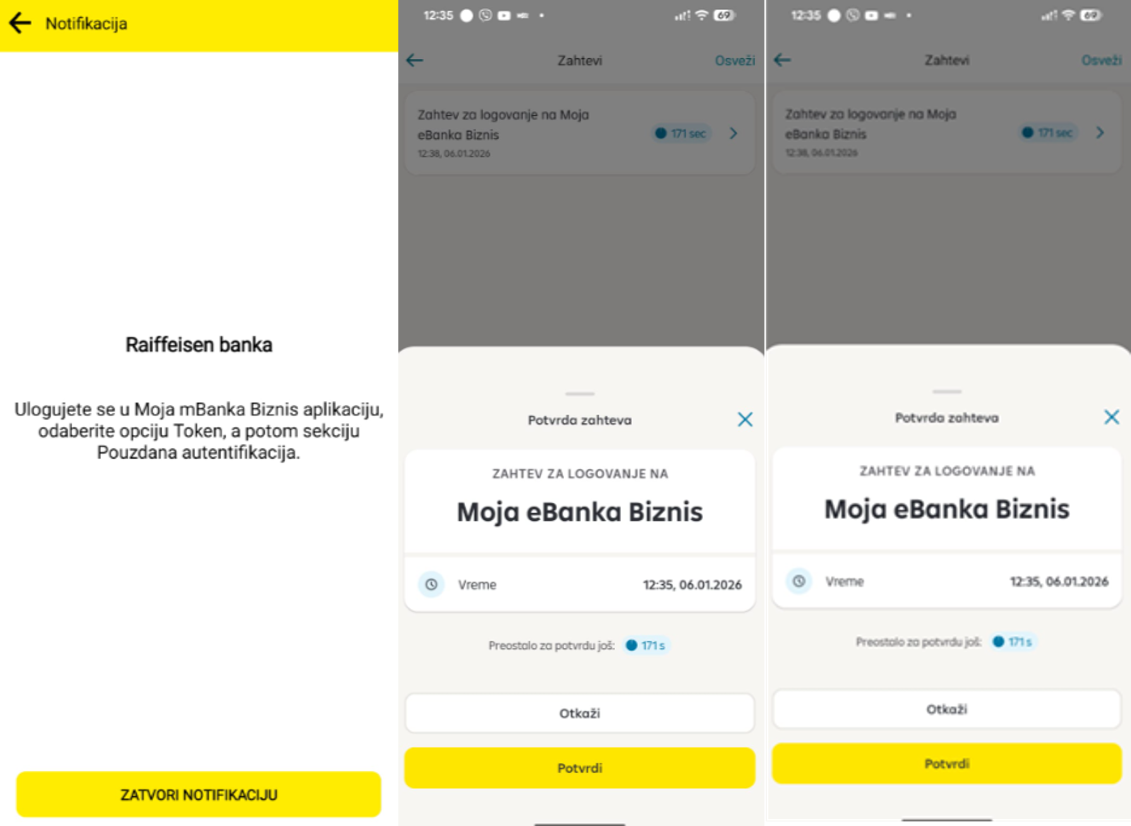 Ekrani za potvdu u moja mBanka mobilnoj aplikaciji
