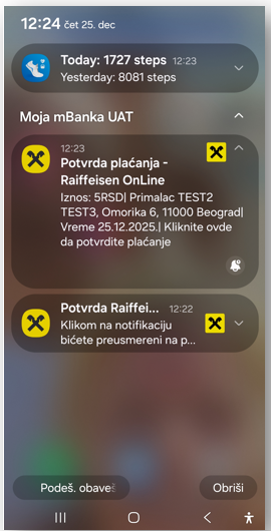 Potrvrda placanja na mobilnom uredjaju