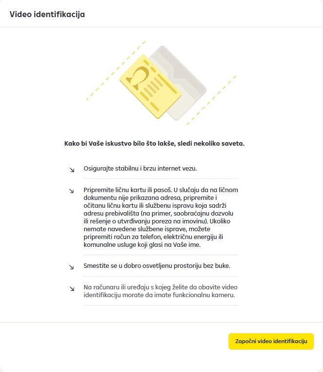 Proces video identifikacije u procesu apliciranja za debitnu karticu online