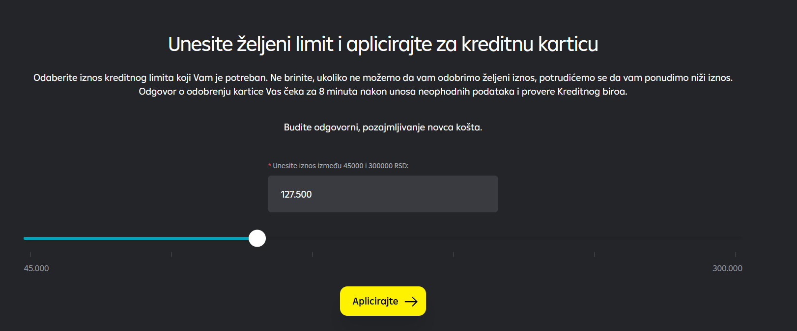 izbor limita za kreditnu karticu i apliciranje