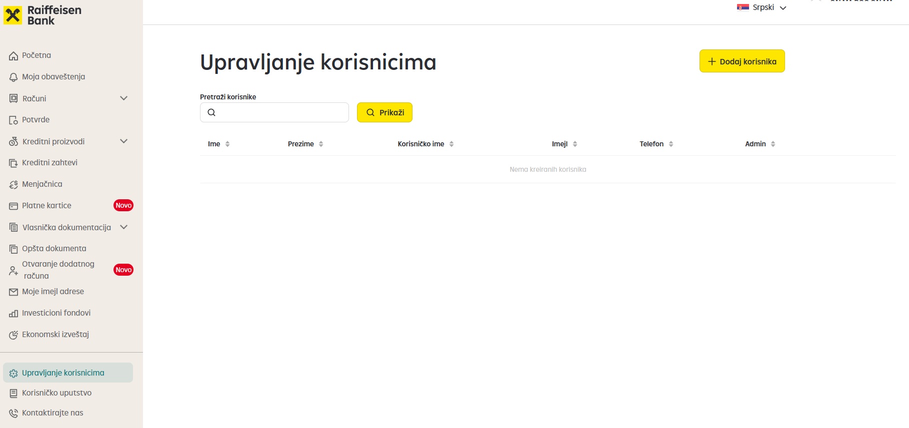 Izgled ekrana za dodavanje korisnika na iPortal. 