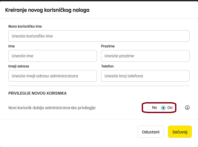 Određivanje privilegija za korisnike iPortala. 