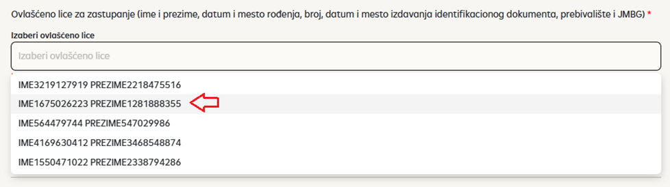 Izbor lica za zastupanje tokom otvaranja dodatnog računa. 