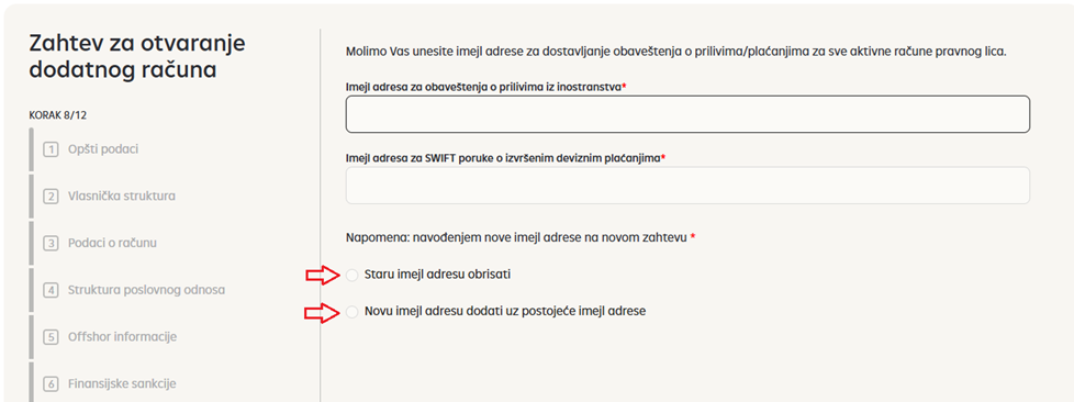 Unos imejl adrese za prijem obaveštenja.