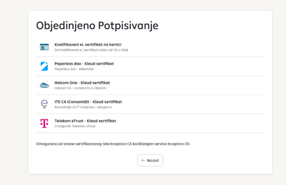 Izbor sertifikata za elektronski potpis kod otvaranja dodatnog računa u iPortalu.