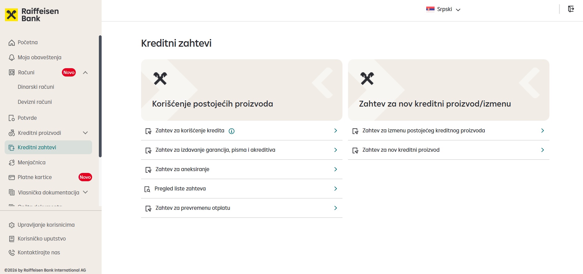 Izgled početne strane za podnošenje zahteva za kredit na iPortalu.
