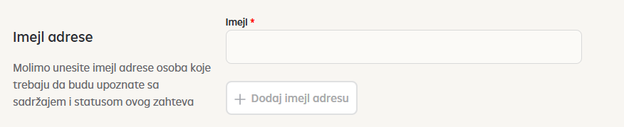 Unos imejl adrese podnosioca zahteva za izmenu postojećeg kreditnog proizvoda na iPortalu. 