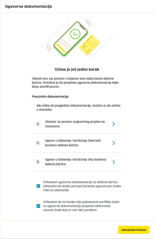 Ugovorna dokumntacija u procesu apliciranja za debitnu karticu online